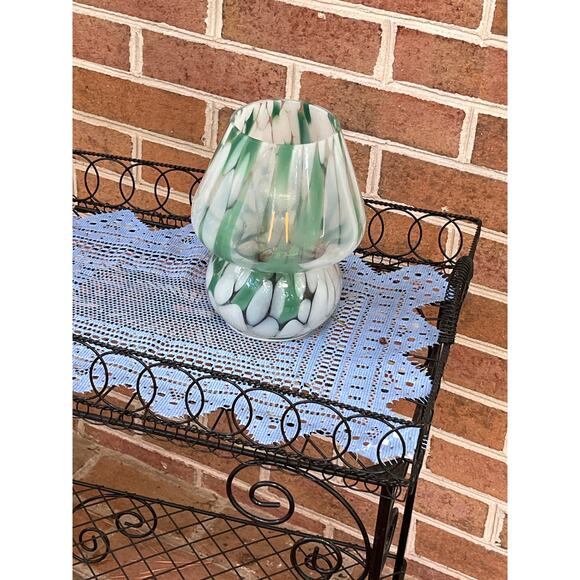 Confetti Glass Mushroom Light Lamp Green & White Boho - Picture 7 of 8
